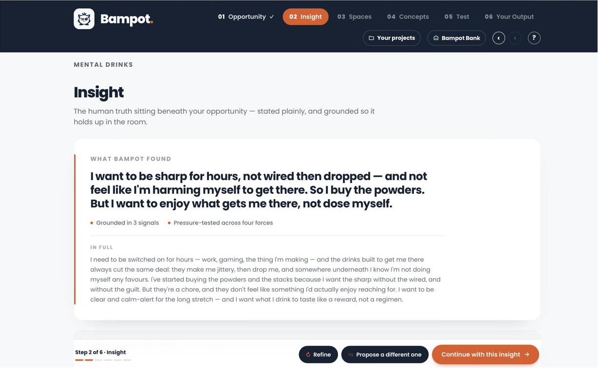 Insight stage in the Bampot app